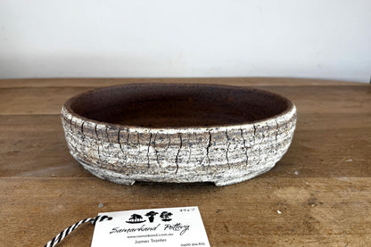 Oval 27cm White and Brown Stoneware Unglazed Bonsai Pot