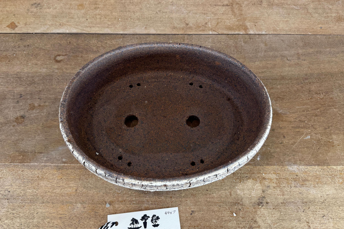 Oval 27cm White and Brown Stoneware Unglazed Bonsai Pot