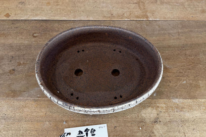 Oval 27cm White and Brown Stoneware Unglazed Bonsai Pot