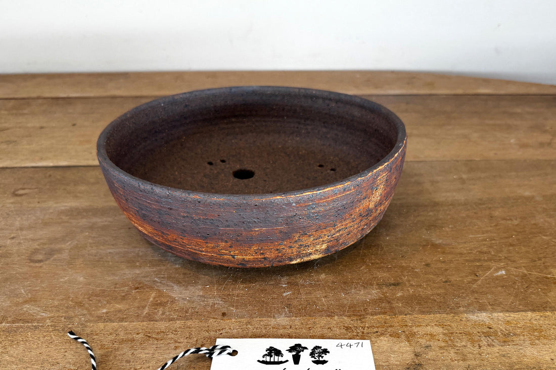 Round 23.5cm White and Brown Stoneware Unglazed Bonsai Pot