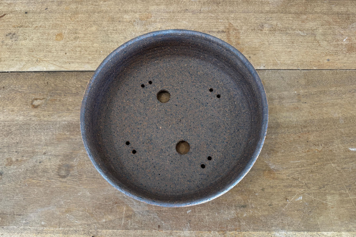 Round 23.5cm White and Brown Stoneware Unglazed Bonsai Pot
