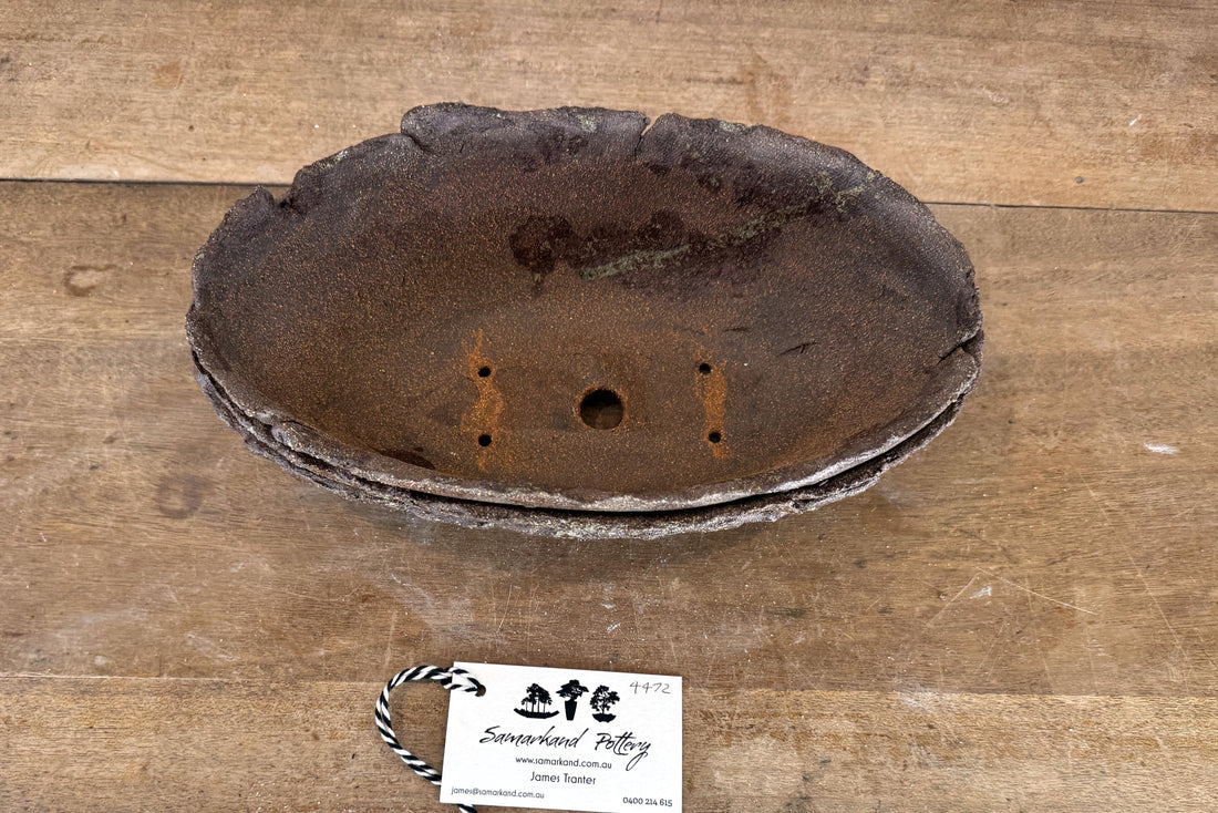 30cm Oval Brown Woodash Layered Finish Stoneware Unglazed Bonsai Pot
