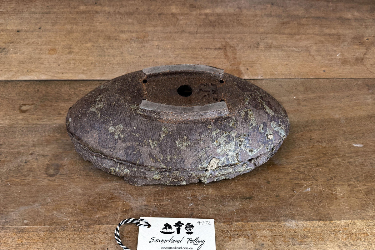 30cm Oval Brown Woodash Layered Finish Stoneware Unglazed Bonsai Pot