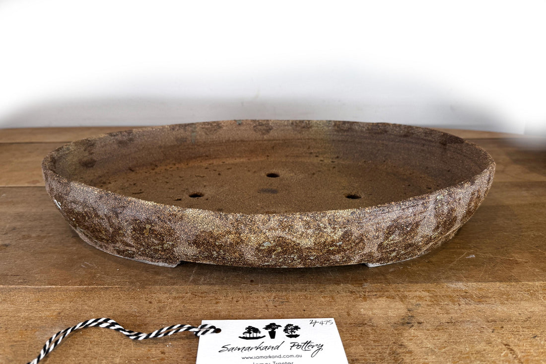 Oval 47cm Brown Woodash Smooth Finish Stoneware Bonsai Pot