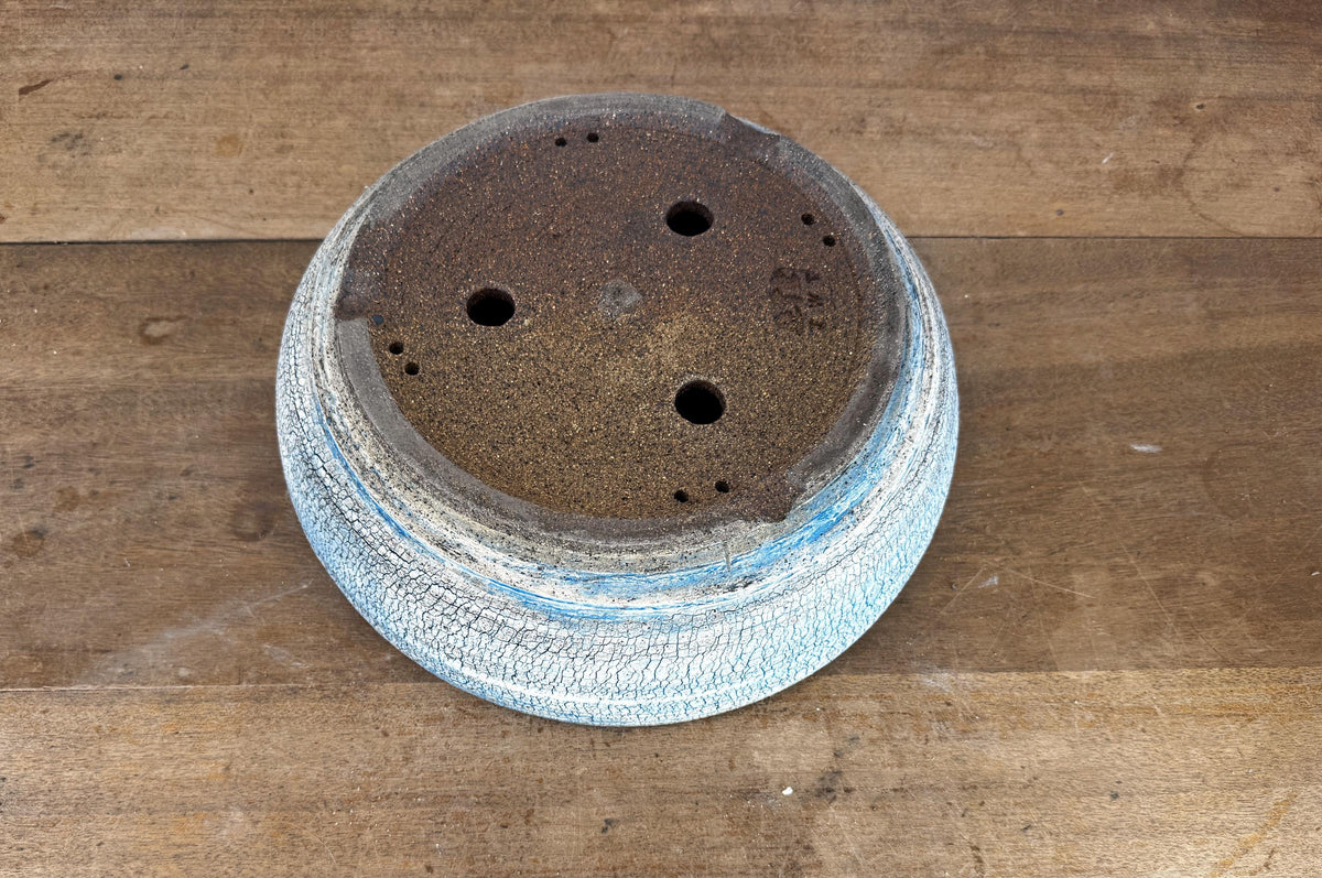 Round 23.5cm Blue and White Stoneware Unglazed Bonsai Pot
