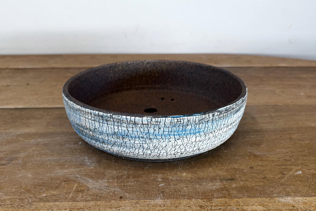 Round 31.5cm Blue and White Stoneware Unglazed Bonsai Pot
