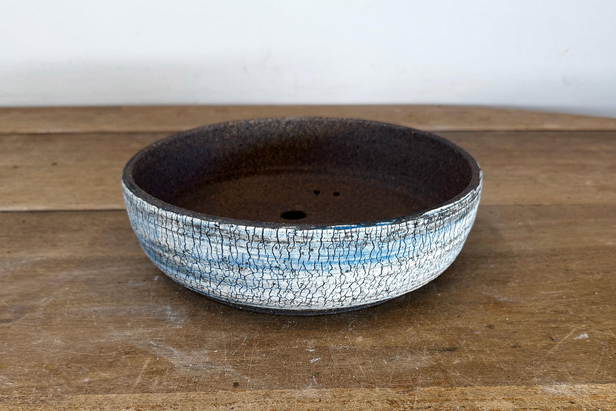 Round 31.5cm Blue and White Stoneware Unglazed Bonsai Pot