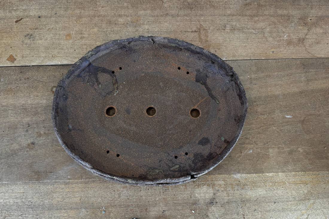 36cm Oval Brown Woodash Layered Finish Stoneware Unglazed Bonsai Pot