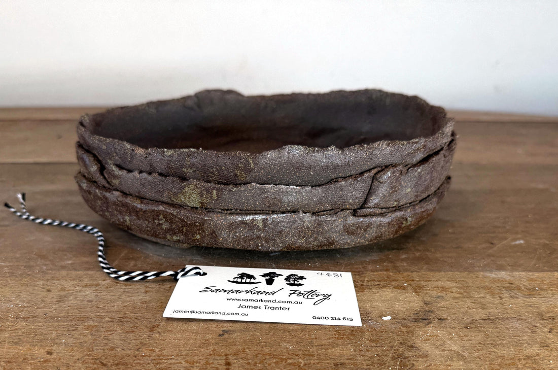 25.5cm Oval Brown Woodash Layered Finish Stoneware Unglazed Bonsai Pot