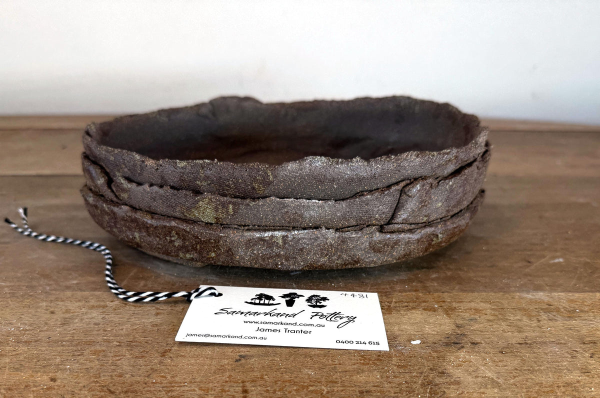 25.5cm Oval Brown Woodash Layered Finish Stoneware Unglazed Bonsai Pot
