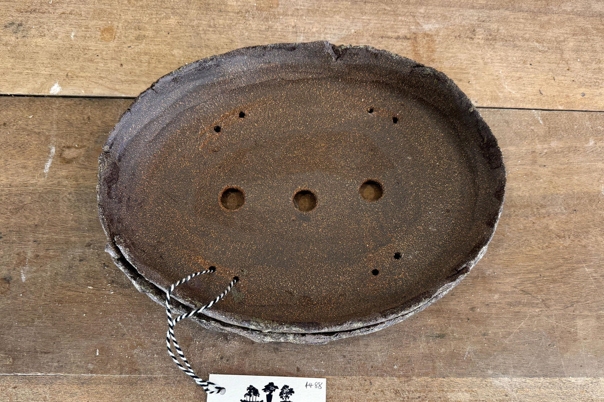 32cm Oval Brown Woodash Layered Finish Stoneware Unglazed Bonsai Pot