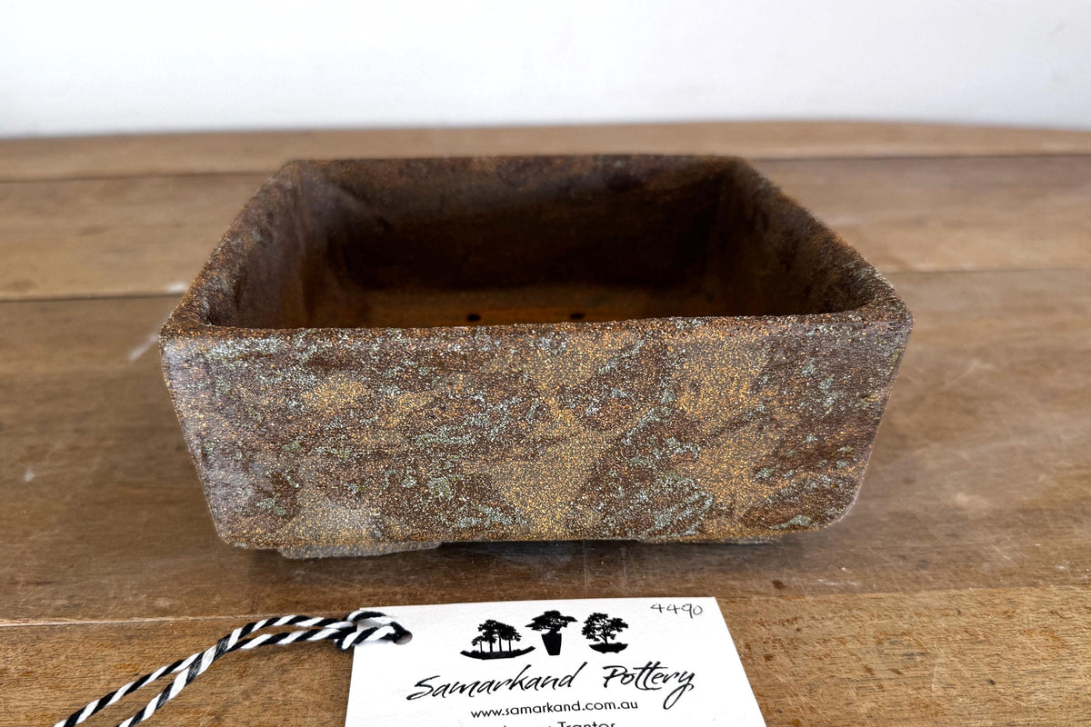Square 17.5cm Brown Stoneware Woodash Bonsai Pot