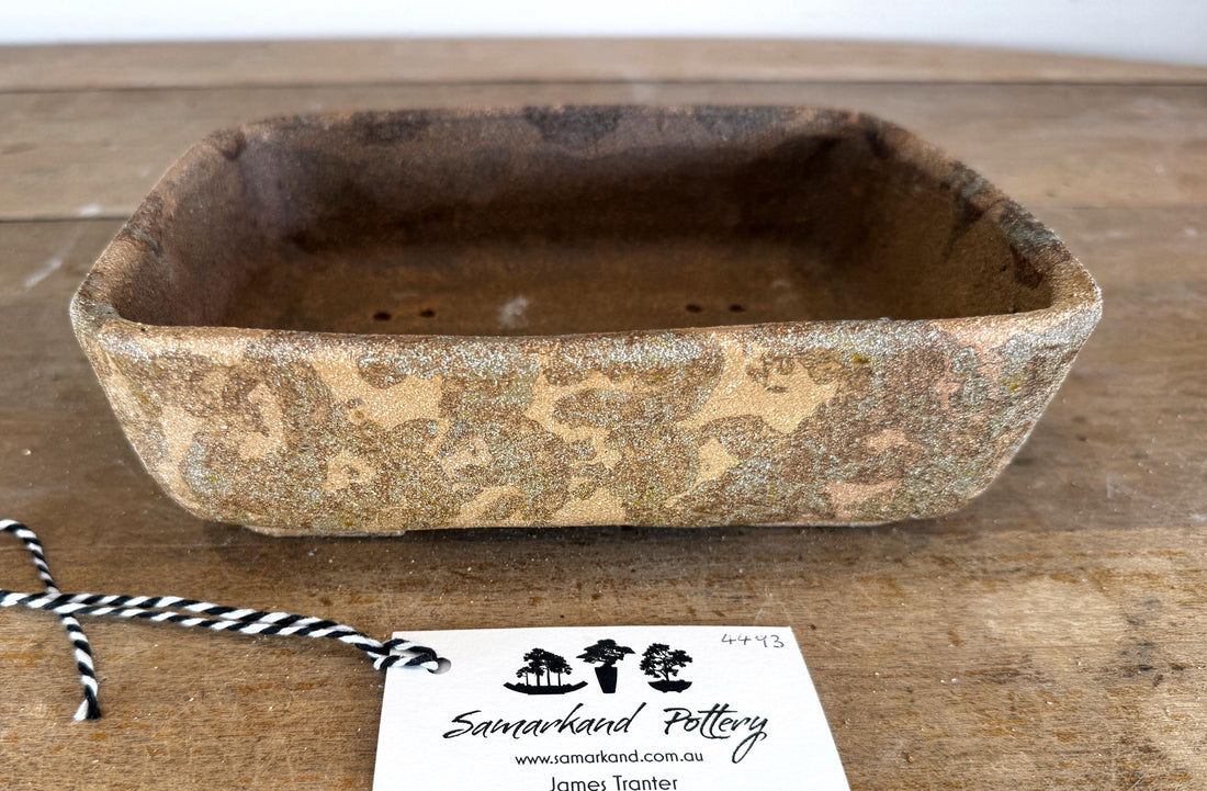 Rectangular 23cm Brown Stoneware Woodash Bonsai Pot