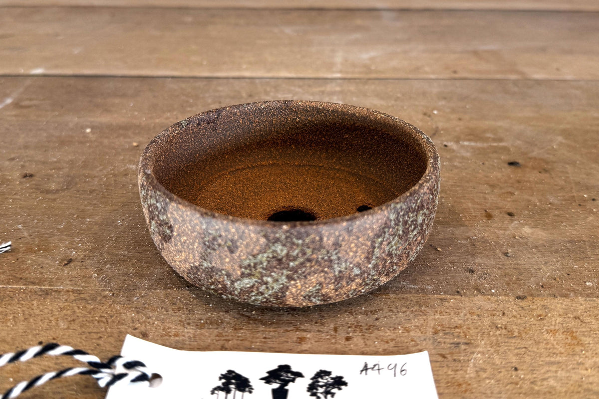 Round 11cm Brown Smooth Stoneware Woodash Bonsai Pot
