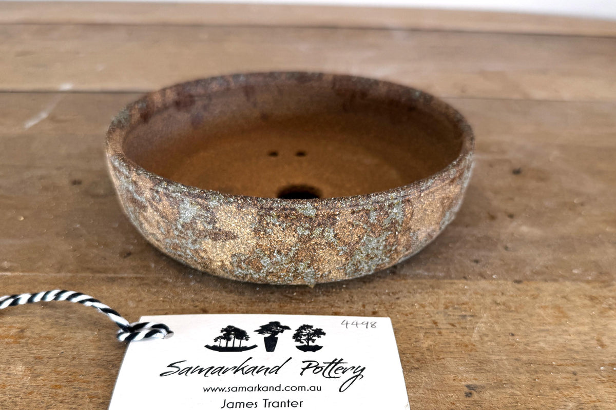 Round 16cm Brown Smooth Stoneware Woodash Bonsai Pot