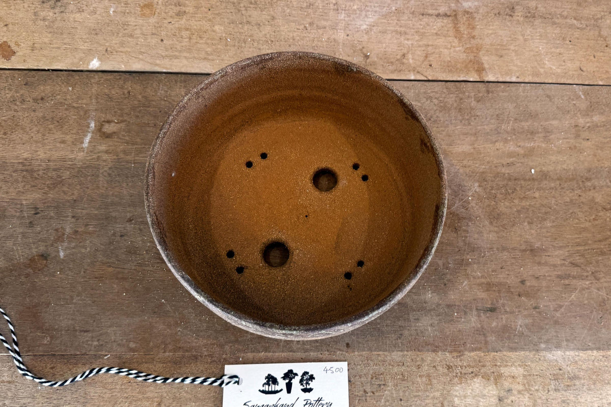 Round 20.5cm Brown Smooth Stoneware Woodash Bonsai Pot