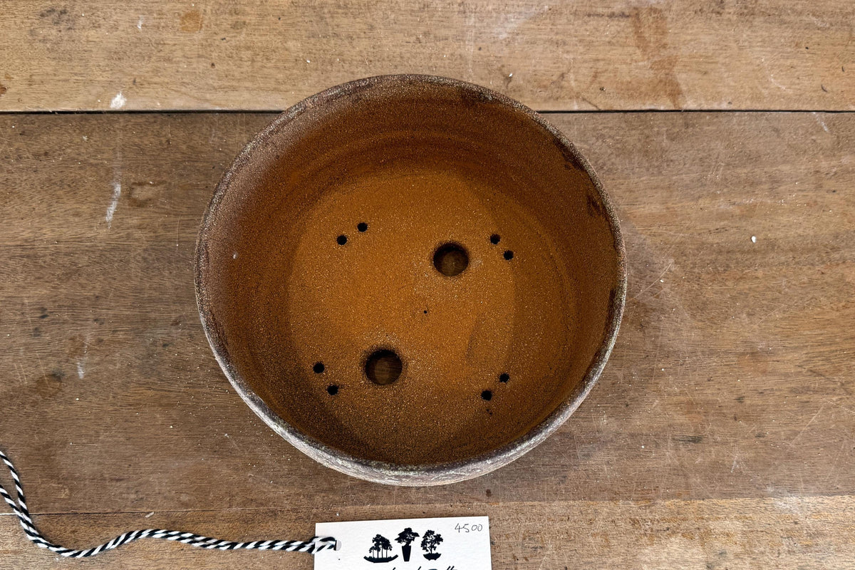 Round 20.5cm Brown Smooth Stoneware Woodash Bonsai Pot