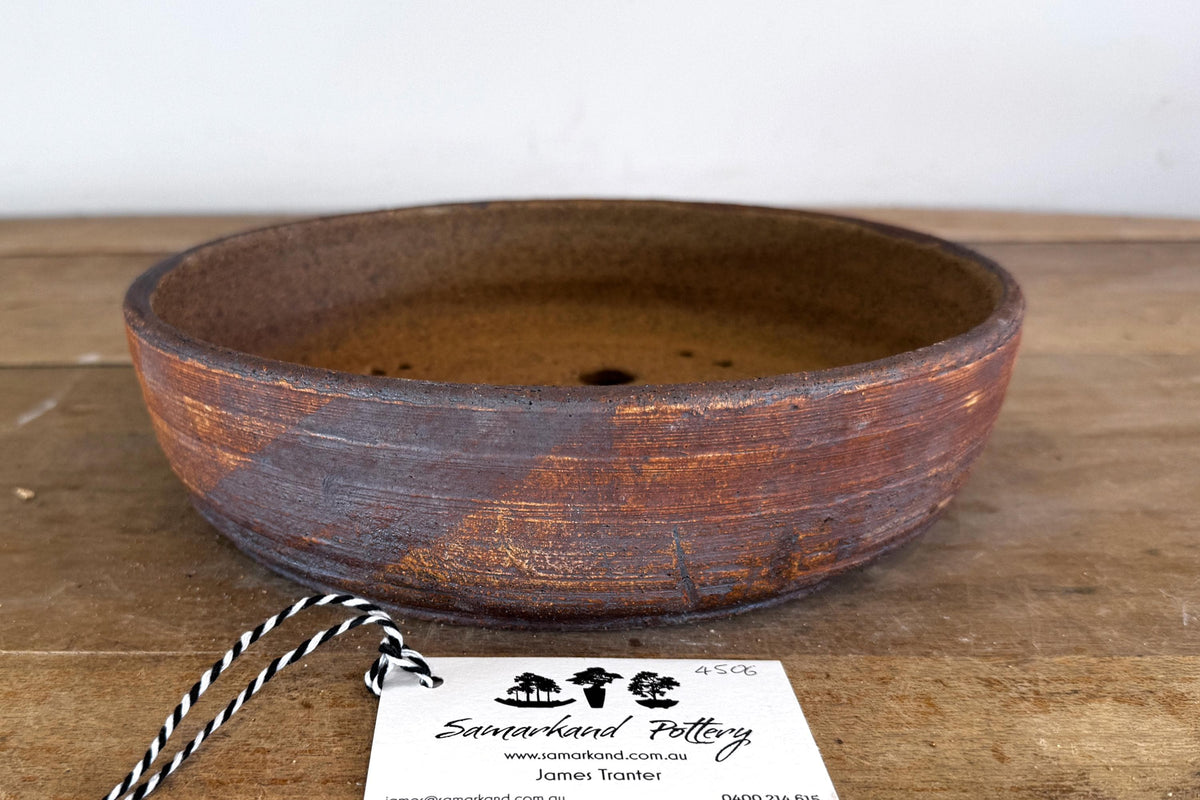 Round 26cm Brown Stoneware Unglazed Bonsai Pot