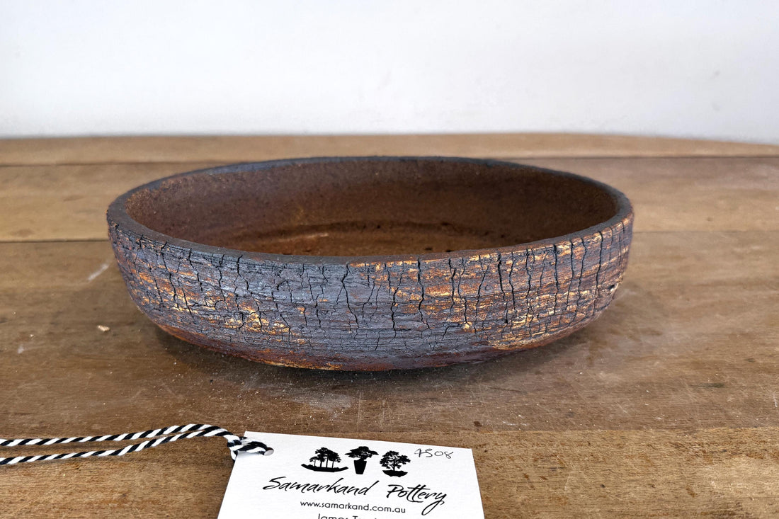 Oval 27cm White and Brown Stoneware Unglazed Bonsai Pot