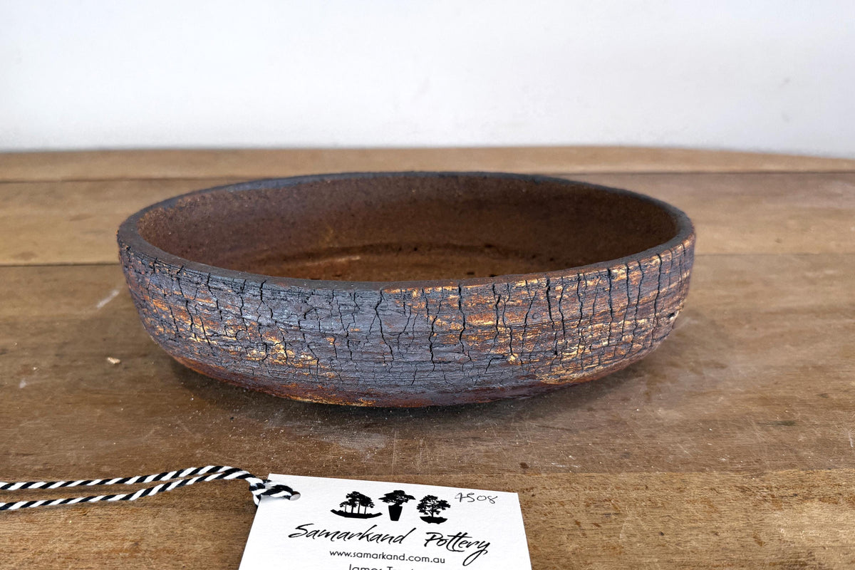Oval 27cm White and Brown Stoneware Unglazed Bonsai Pot