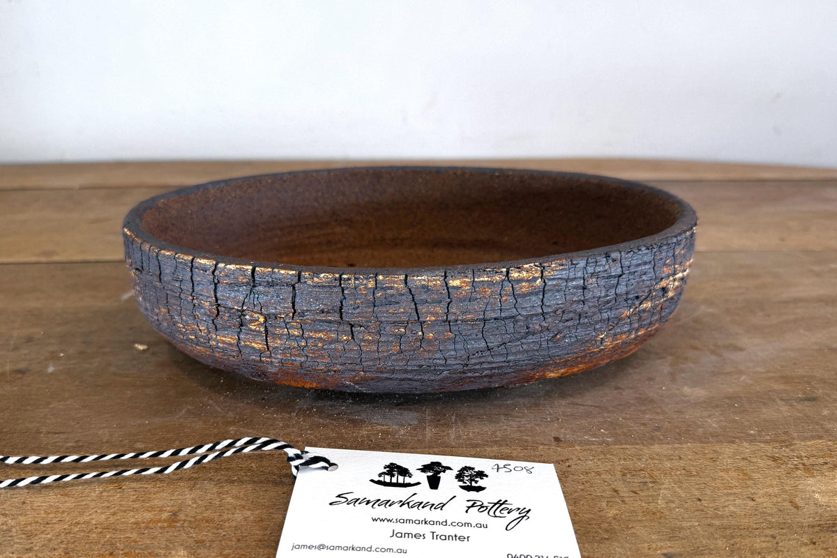 Oval 27cm White and Brown Stoneware Unglazed Bonsai Pot