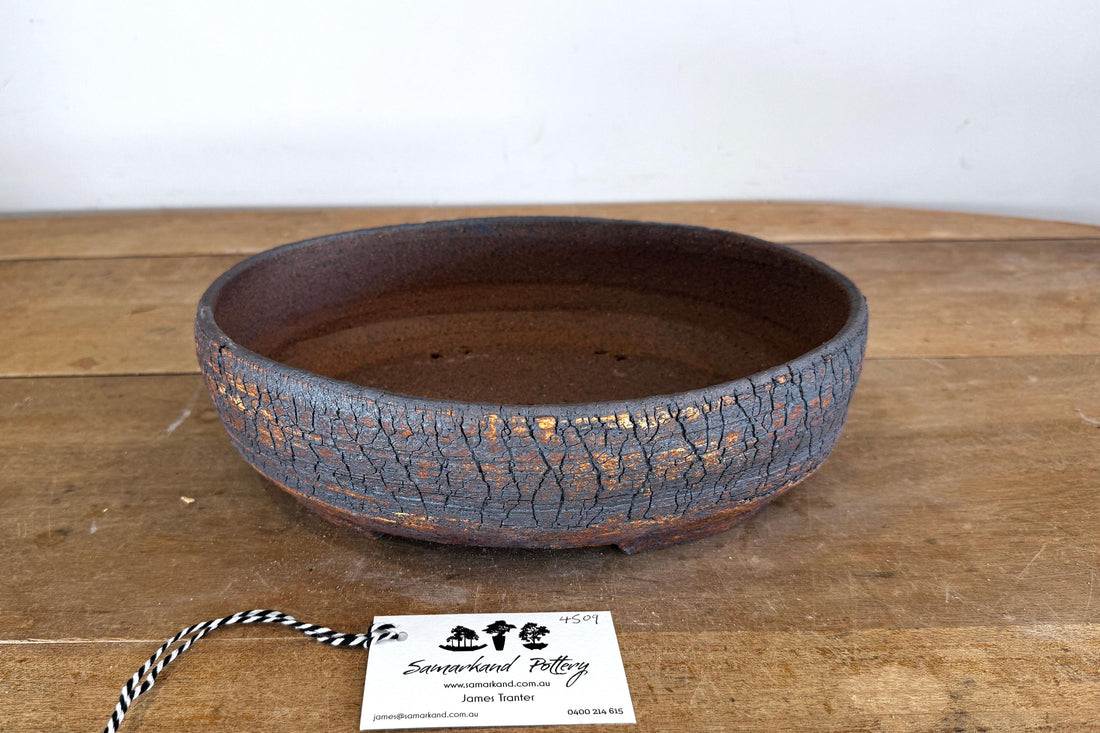 Oval 31cm White and Brown Stoneware Unglazed Bonsai Pot