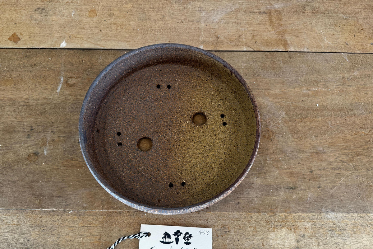 Round 22cm White and Brown Stoneware Unglazed Bonsai Pot