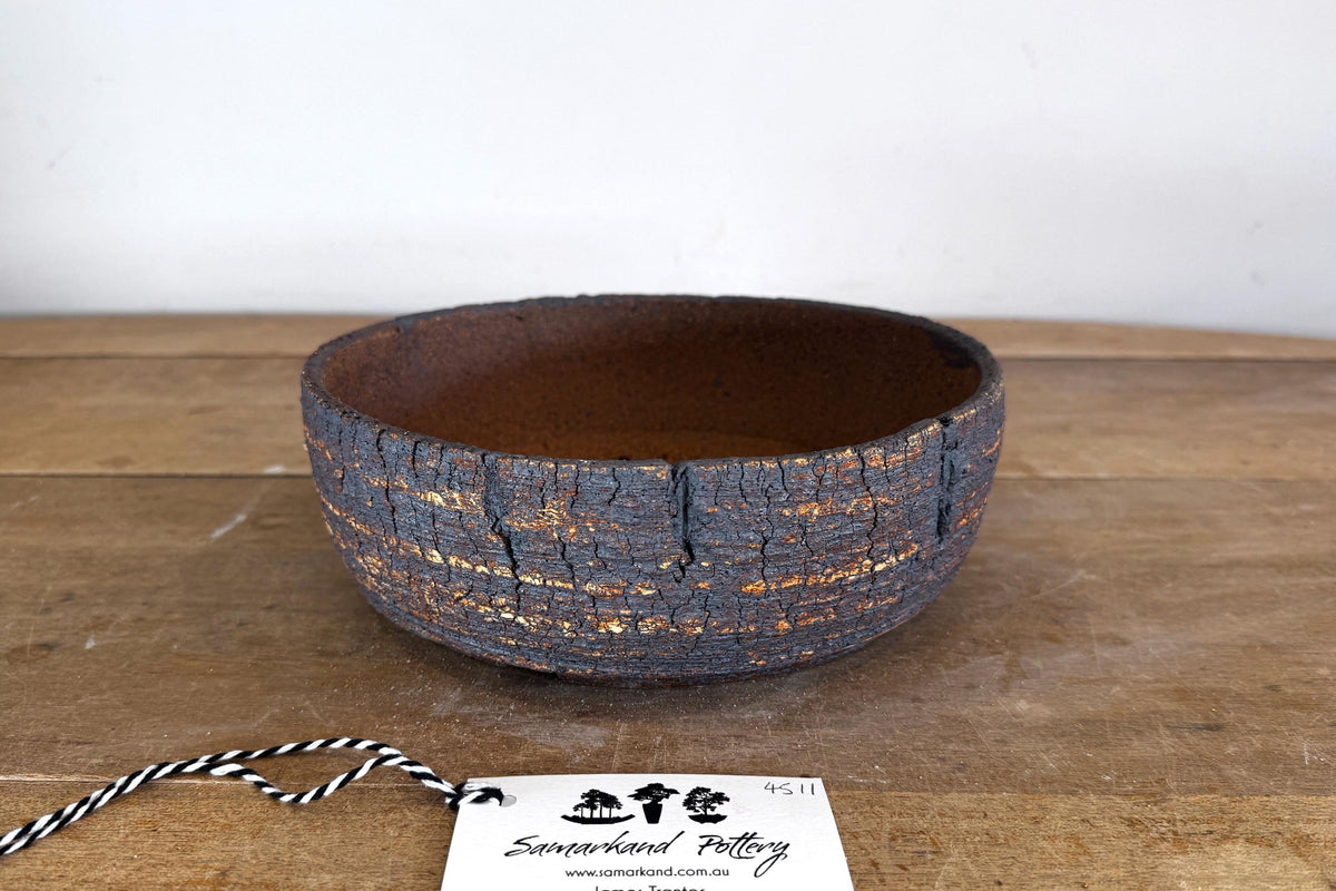 Round 24cm White and Brown Stoneware Unglazed Bonsai Pot
