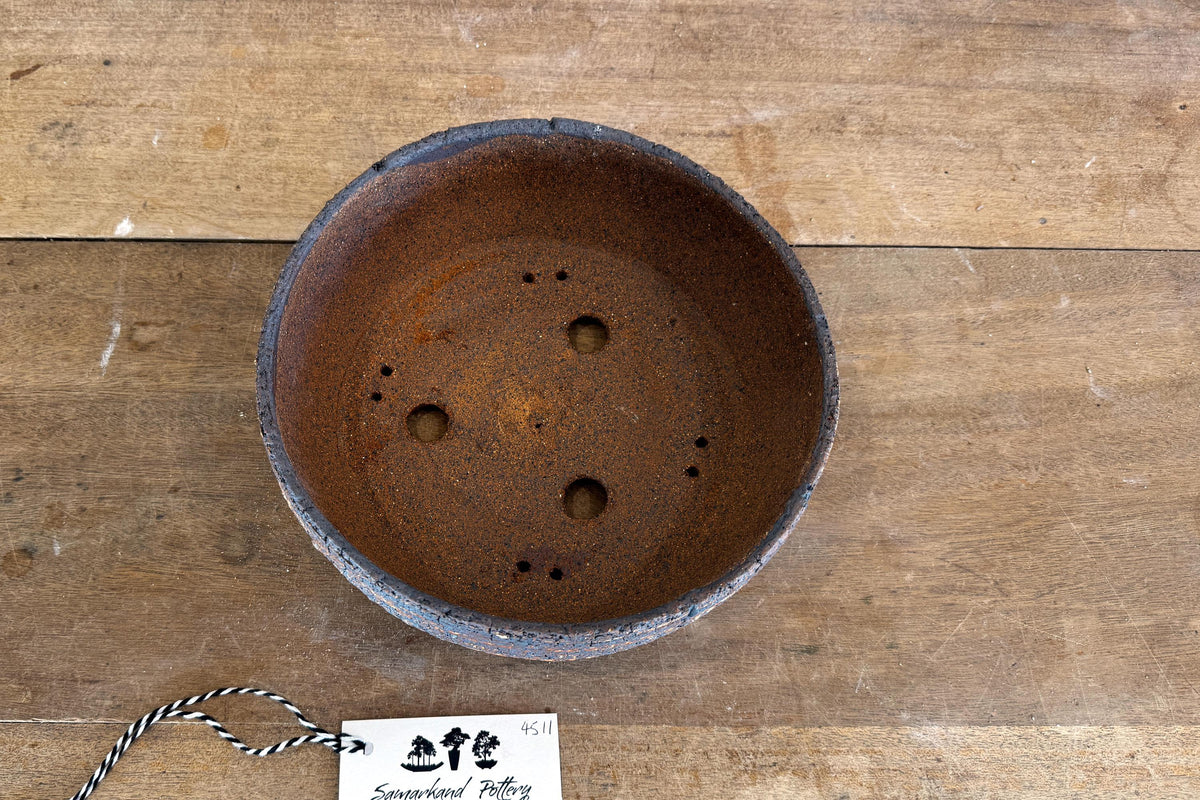 Round 24cm White and Brown Stoneware Unglazed Bonsai Pot