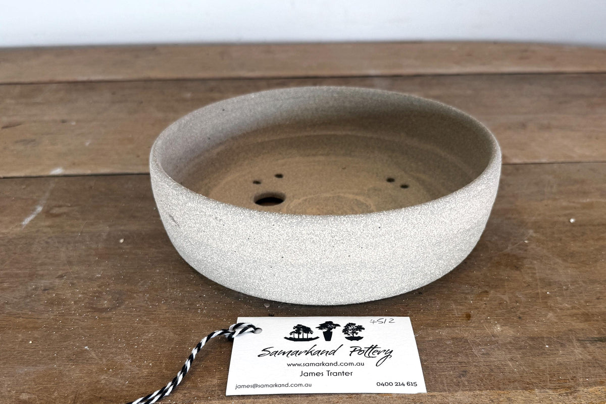 Round 20.5cm Beige Smooth Stoneware Bonsai Pot