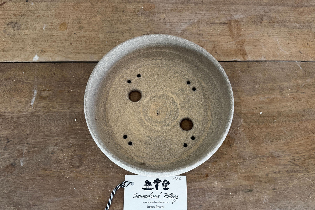 Round 20.5cm Beige Smooth Stoneware Bonsai Pot