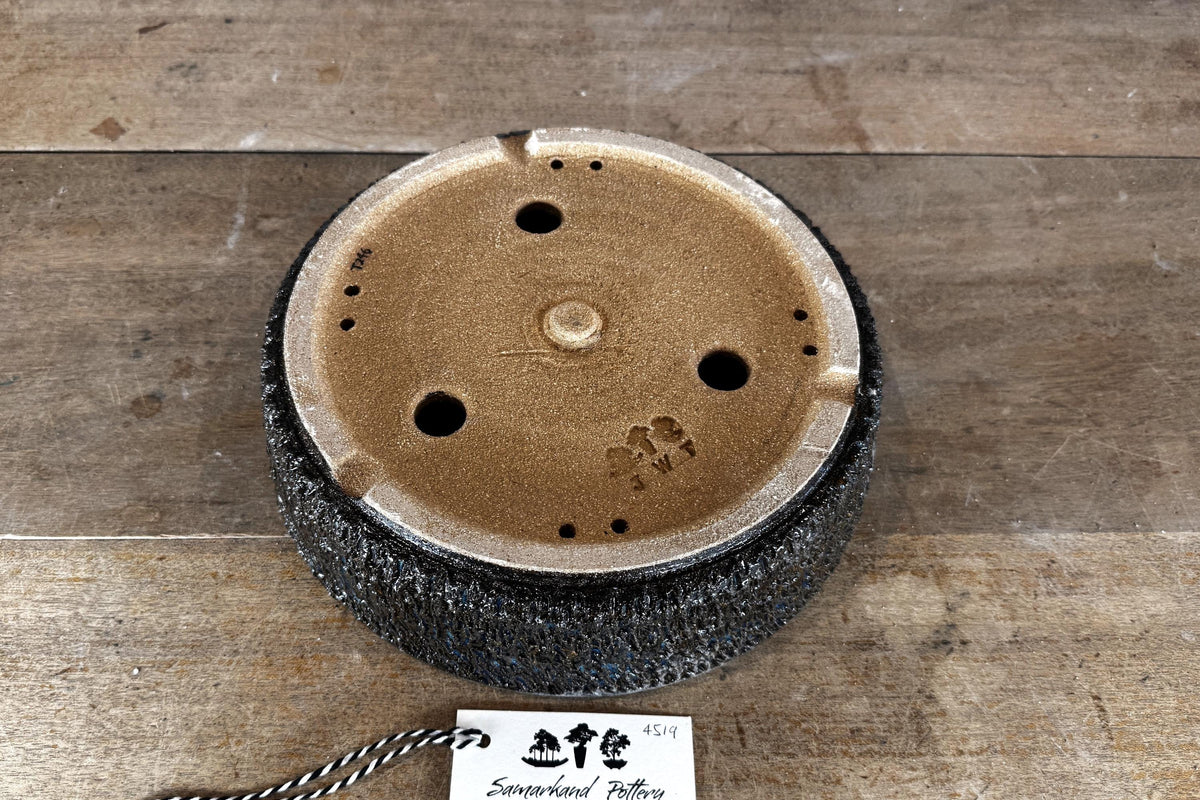 Round 27.5cm Brown and Blue Glazed Stoneware Bonsai Pot