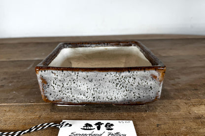 Square 17.5cm White and brown Glazed Stoneware Bonsai Pot