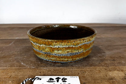 Round 26cm Brown and Blue Smooth Glazed Stoneware Bonsai Pot