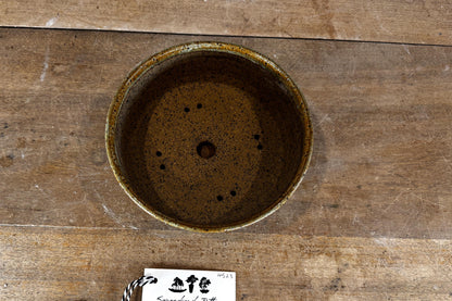 Round 26cm Brown and Blue Smooth Glazed Stoneware Bonsai Pot