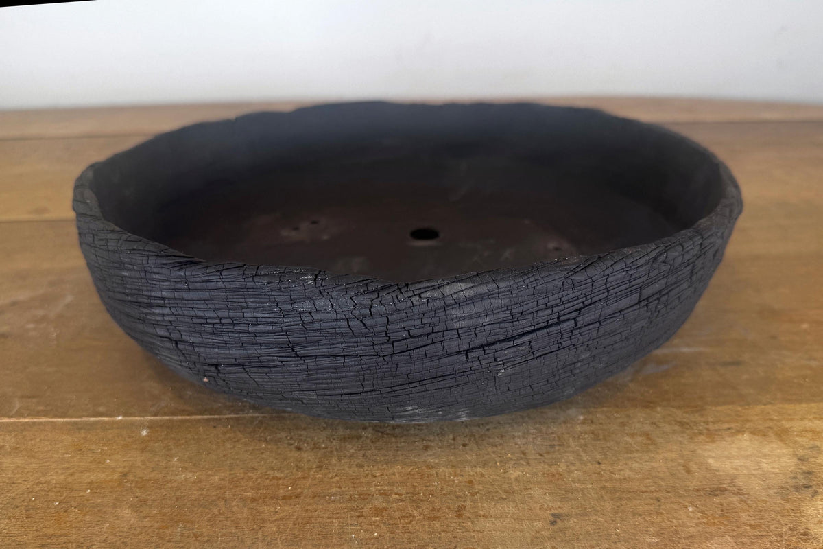 Round 31cm Black Textured Stoneware Unglazed Bonsai Pot
