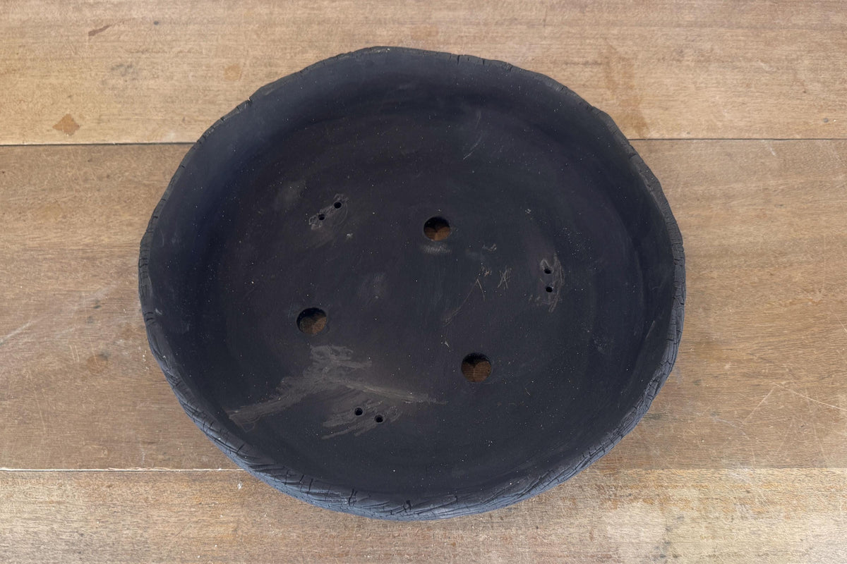 Round 31cm Black Textured Stoneware Unglazed Bonsai Pot