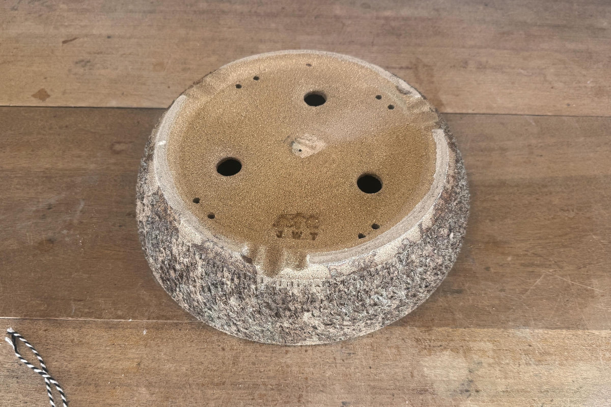 Round 30cm Brown Textured Woodash Finish Stoneware Bonsai Pot