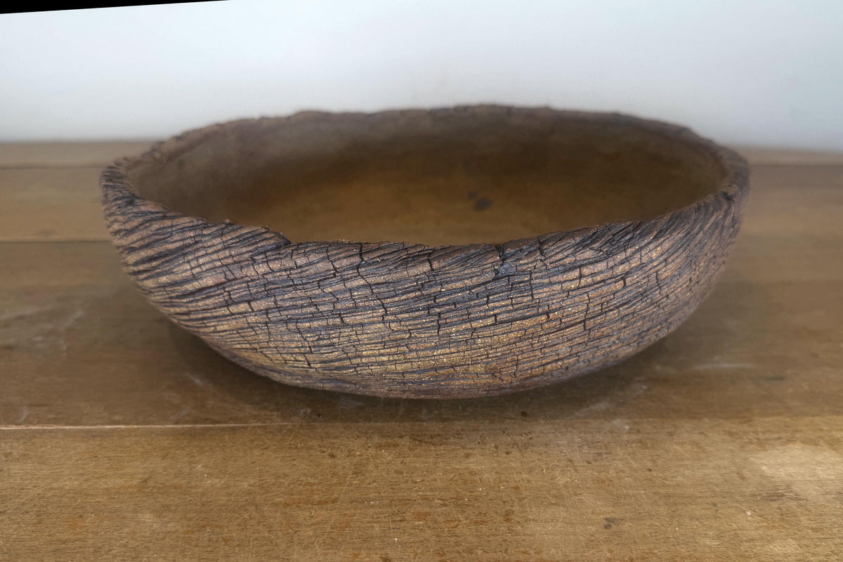29.5cm Round Stoneware Hand Textured Unglazed Bonsai Pot