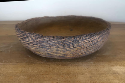 29.5cm Round Stoneware Hand Textured Unglazed Bonsai Pot