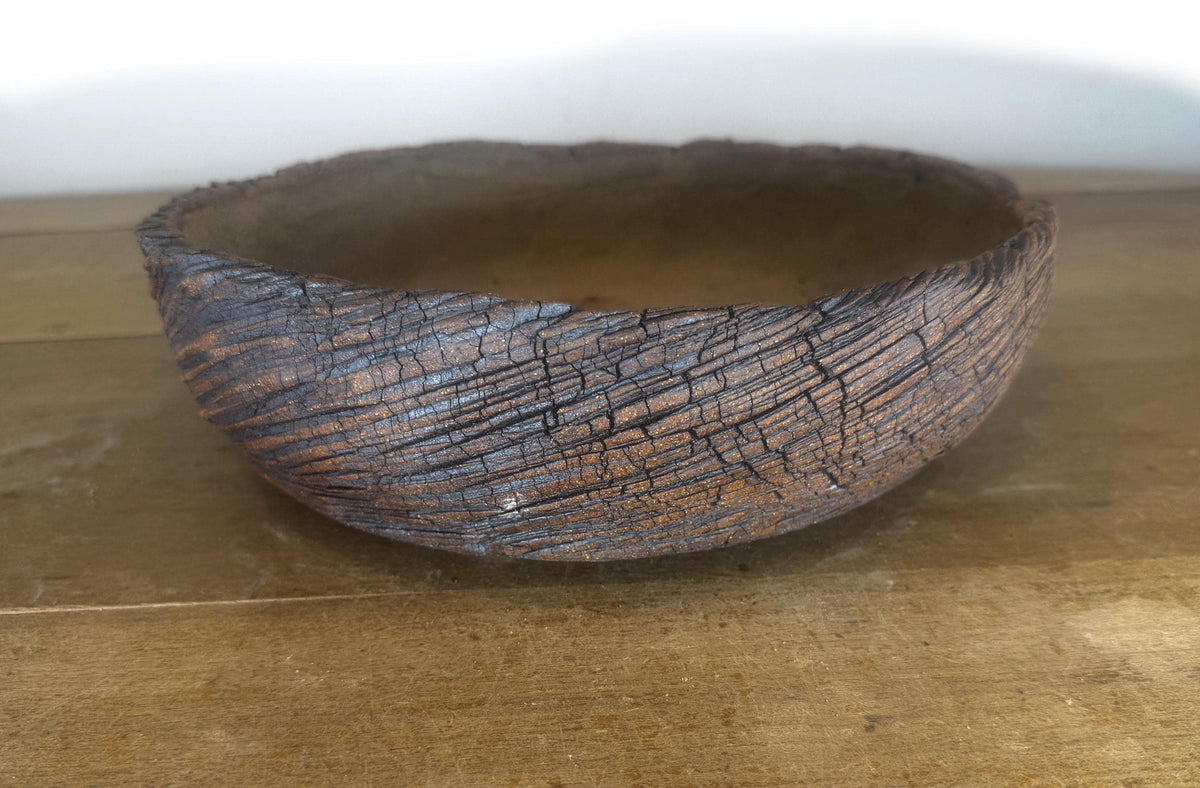 29.5cm Round Stoneware Hand Textured Unglazed Bonsai Pot