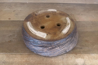 29.5cm Round Stoneware Hand Textured Unglazed Bonsai Pot