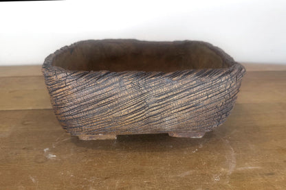 25cm Square Stoneware Hand Textured Unglazed Bonsai Pot