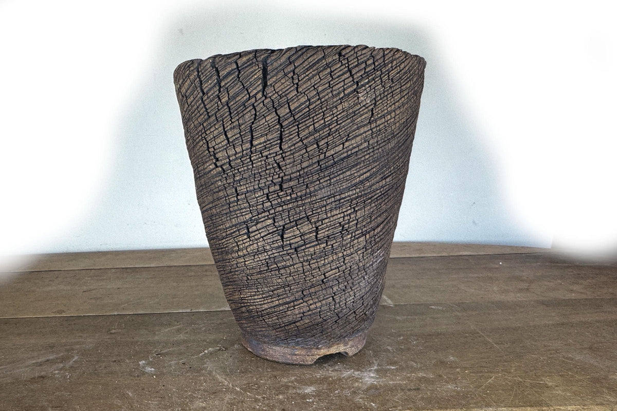 Round Cascade 22.5cm Stoneware Hand Textured Unglazed Bonsai Pot