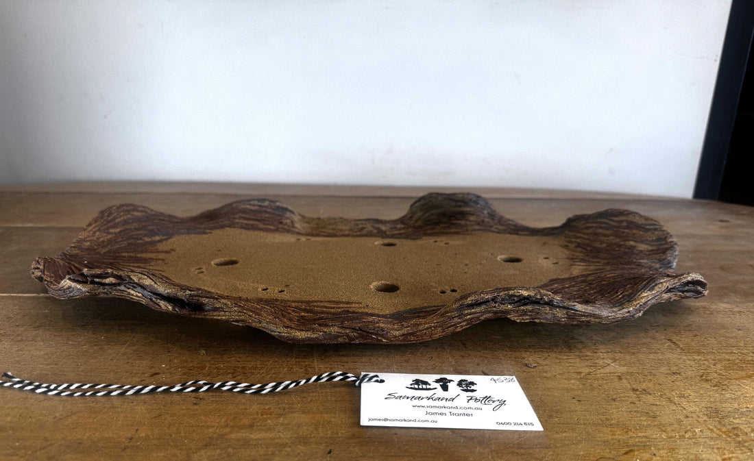 55cm Slab Brown Stoneware Textured Bonsai Pot