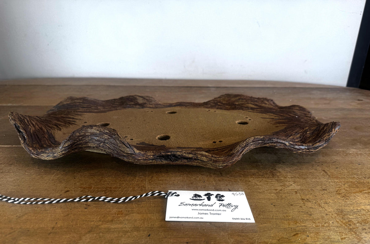 55cm Slab Brown Stoneware Textured Bonsai Pot
