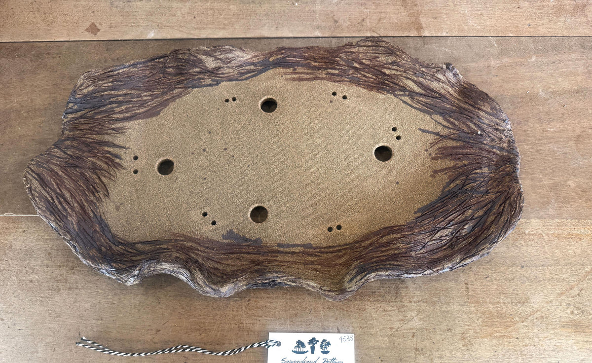 55cm Slab Brown Stoneware Textured Bonsai Pot