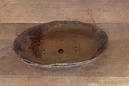 31cm Oval Brown Woodash Layered Finish Stoneware Unglazed Bonsai Pot