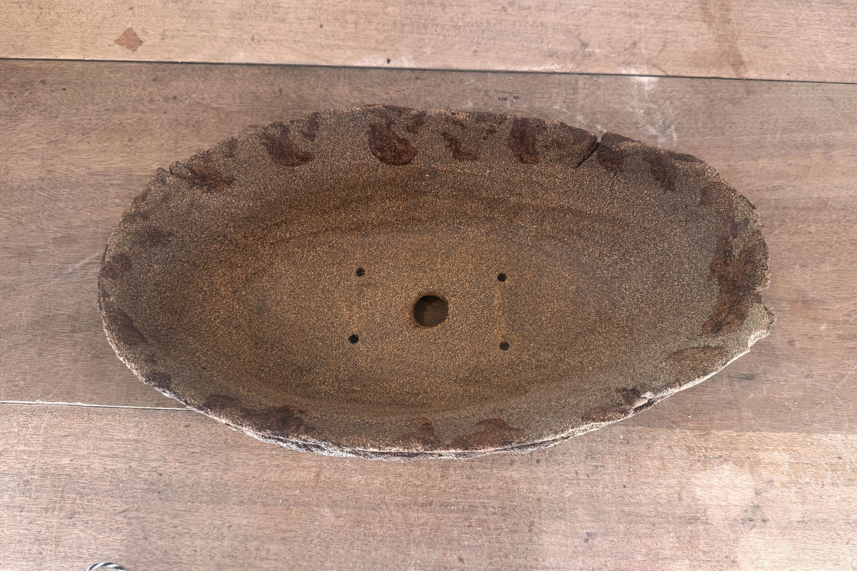 33cm Oval Brown Woodash Layered Finish Stoneware Unglazed Bonsai Pot