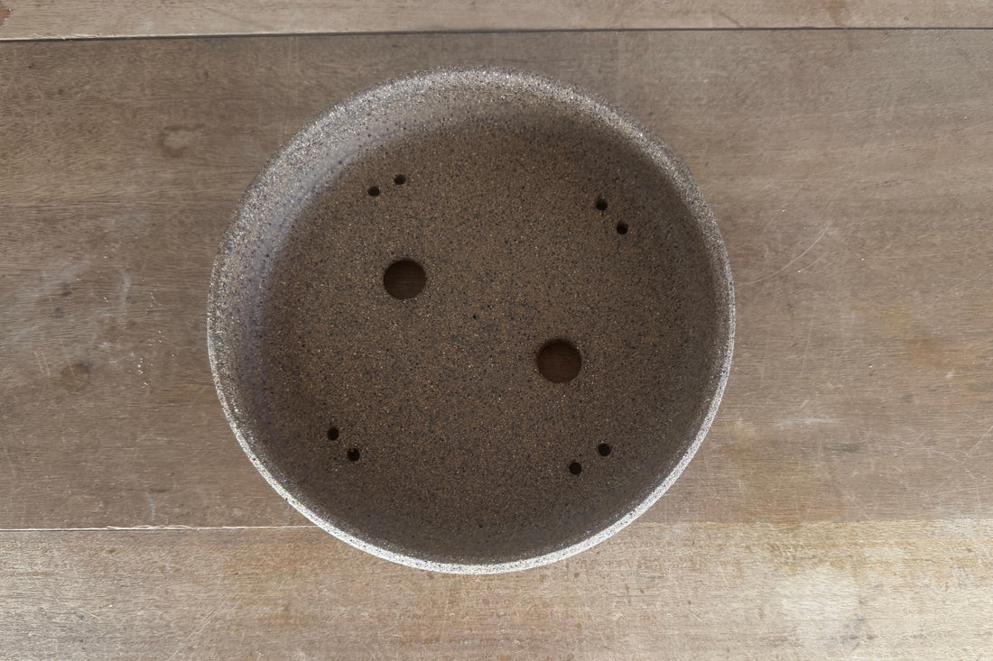 Round 22cm Brown Smooth Stoneware Bonsai Pot